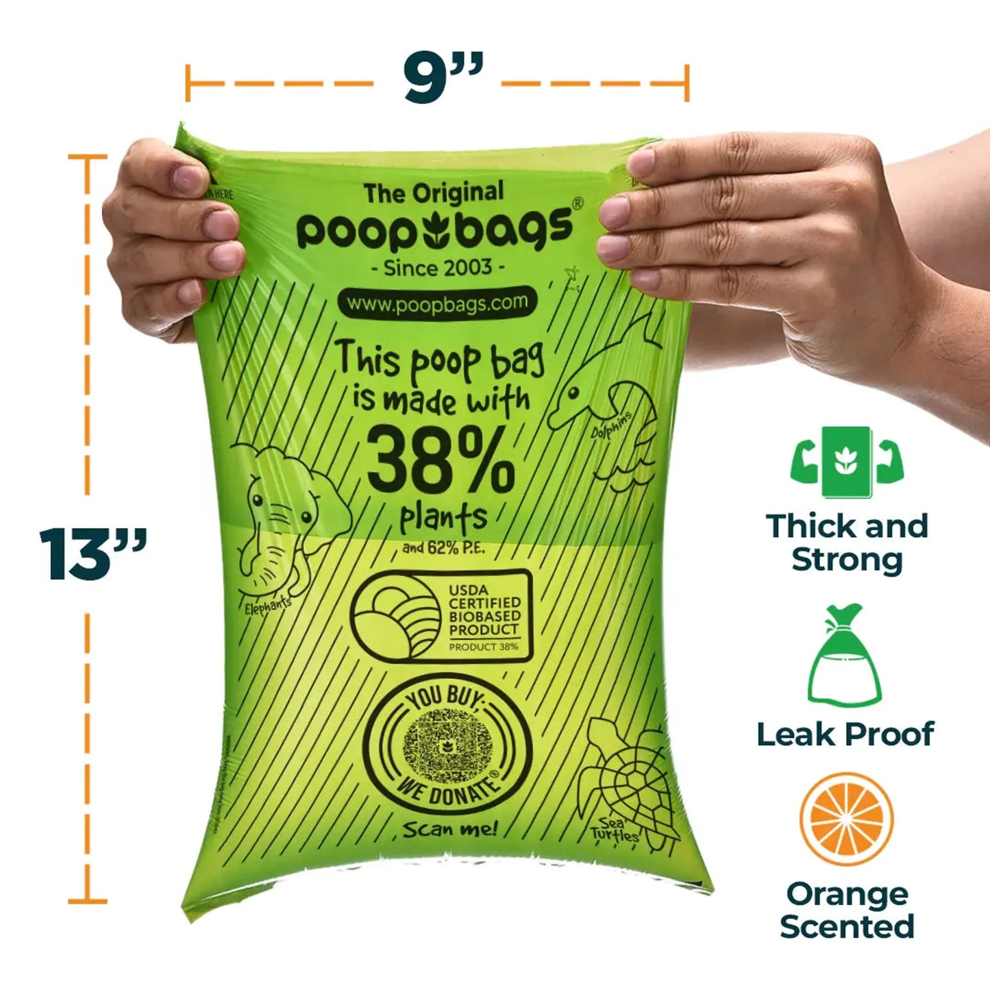 Waste Poop Bags Orange Scented USDA Biobased Rolls