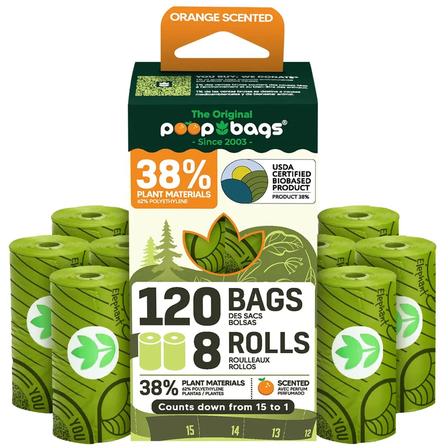 Waste Poop Bags Orange Scented USDA Biobased Rolls